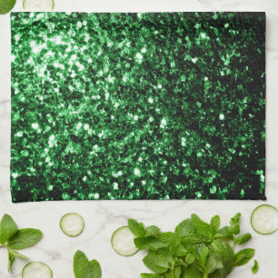 Dark green faux glitter sparkles tea towel