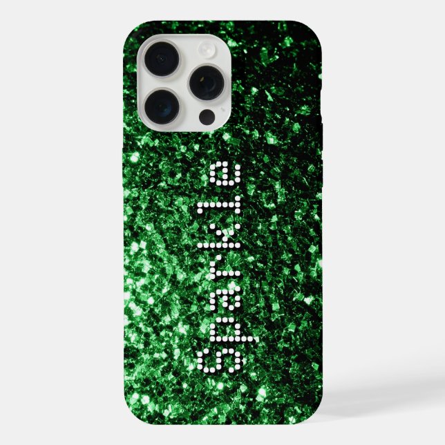 Dark green faux glitters sparkles Your text iPhone Case (Back)