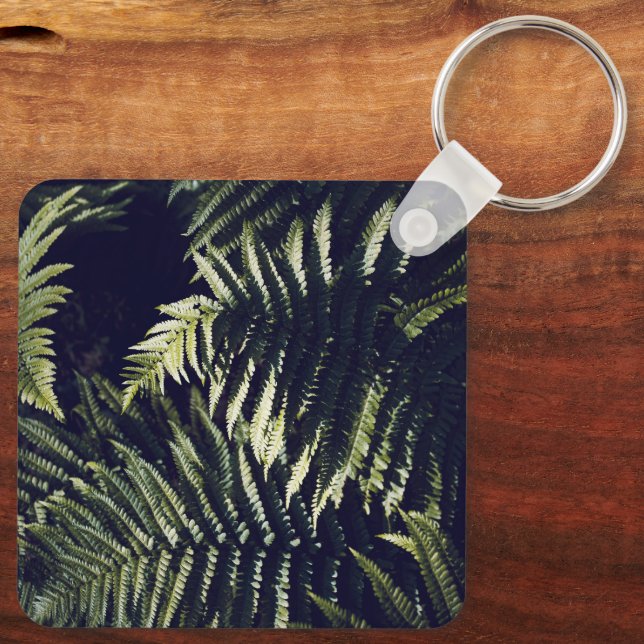Dark Green Fern Leaves Botanic Key Ring (Back)