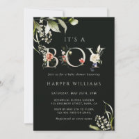 Dark Green Floral Botanical Letter Boy Baby Shower