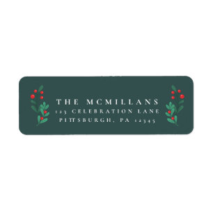 Dark Green Floral Christmas Return Address Label