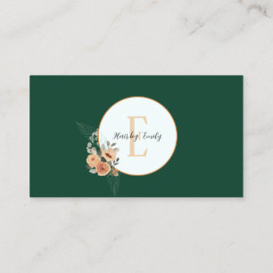 Dark Green floral circle monogram Business Card