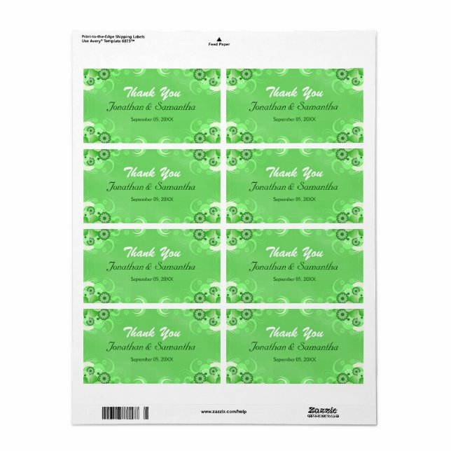 Dark Green Floral Large Wedding Favour Labels (Full Sheet)