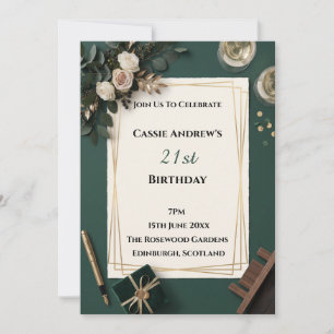 Dark Green Floral Milestone Birthday Invitation