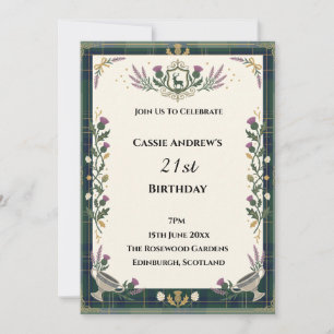 Dark Green Floral Milestone Birthday Invitation