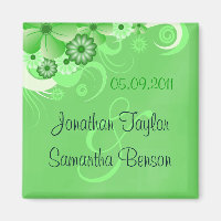 Dark Green Floral Save The Date Fridge Magnets