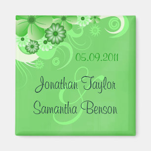 Dark Green Floral Save The Date Fridge Magnets