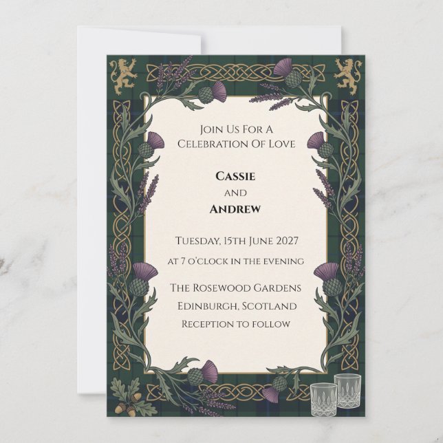 Dark Green Floral Wedding Invitation (Front)
