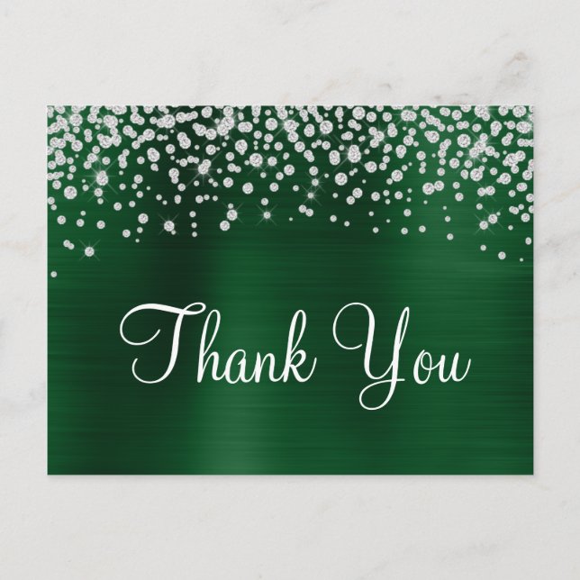 Dark Green Foil Diamond Confetti Thank You Postcard (Front)