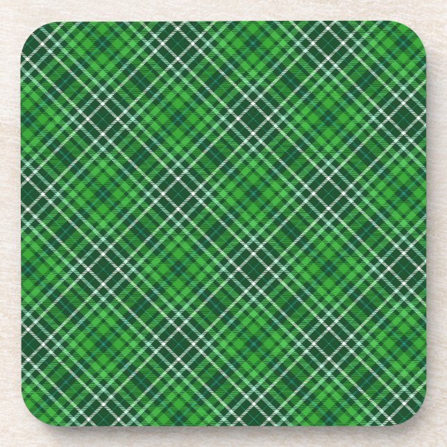 Dark Green & Forest Green Plaid Pattern Coaster (Front)