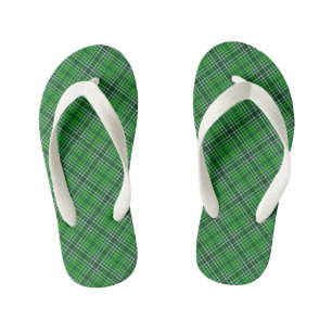 Dark Green & Forest Green Plaid Pattern Kid's Thongs