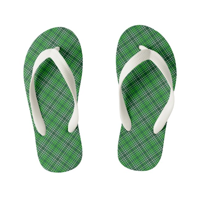 Dark Green & Forest Green Plaid Pattern Kid's Thongs (Footbed)