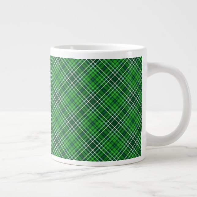 Dark Green & Forest Green Plaid Pattern Large Coffee Mug (Right)