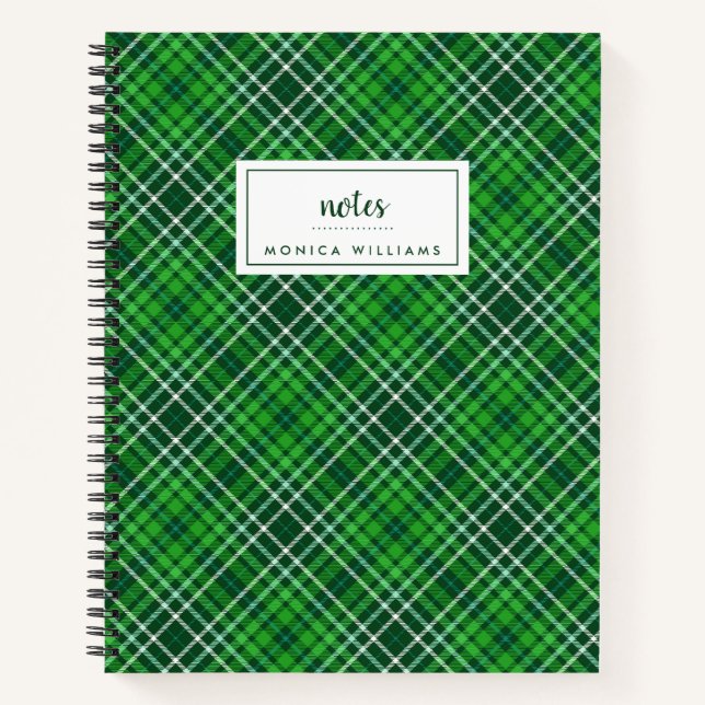Dark Green & Forest Green Plaid Pattern Notebook (Front)