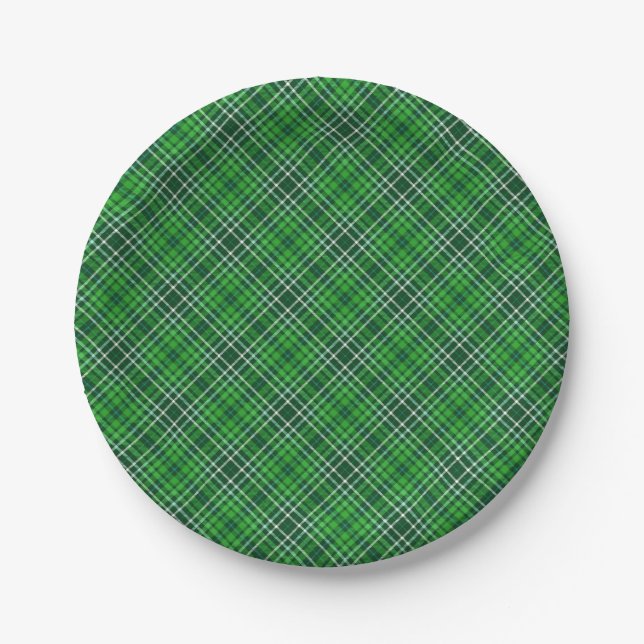 Dark Green & Forest Green Plaid Pattern Paper Plate (Front)