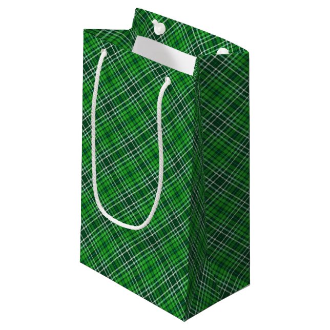 Dark Green & Forest Green Plaid Pattern Small Gift Bag (Front Angled)