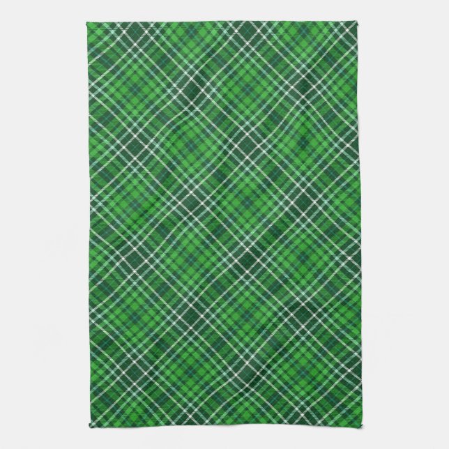 Dark Green & Forest Green Plaid Pattern Tea Towel (Vertical)