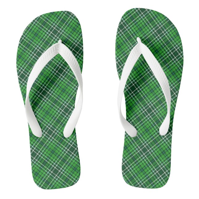 Dark Green & Forest Green Plaid Pattern Thongs (Footbed)