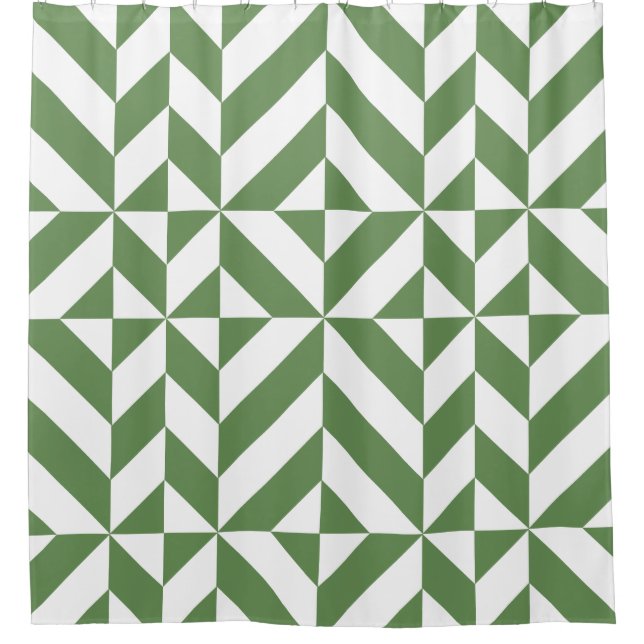 Dark Green Geometric Cube Pattern Shower Curtain (Front)