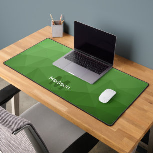 Dark green Geometric Mesh Pattern monogram Desk Mat