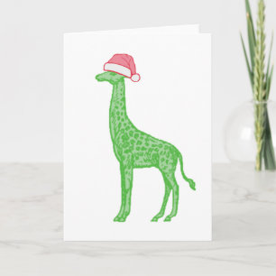 Dark Green Giraffe with Red Santa Hat Card