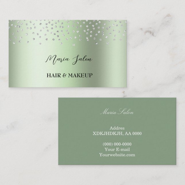 Dark Green glitter Silver watercolor Business Card (Front/Back)