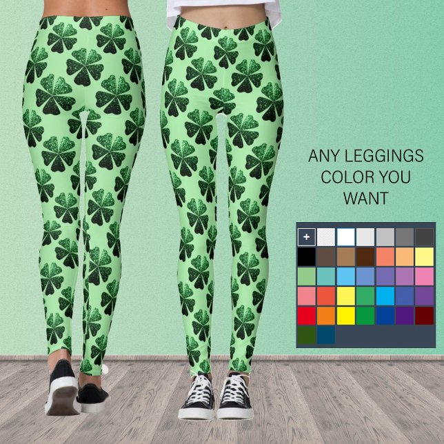 Dark Green glitter sparkle Shamrock Clover pattern Leggings (Creator Uploaded)