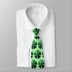 Dark Green glitter sparkle Shamrock Clover pattern Tie