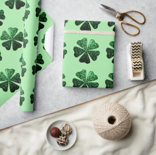 Dark Green glitter sparkle Shamrock Clover pattern Wrapping Paper
