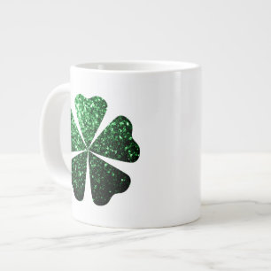 Dark Green glitter sparkle Shamrock Clovers Large Coffee Mug