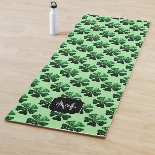 Dark Green glitter sparkle Shamrock Monogram Yoga Mat