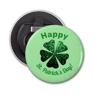 Dark Green glitter sparkle Shamrock St Patrick Day Bottle Opener