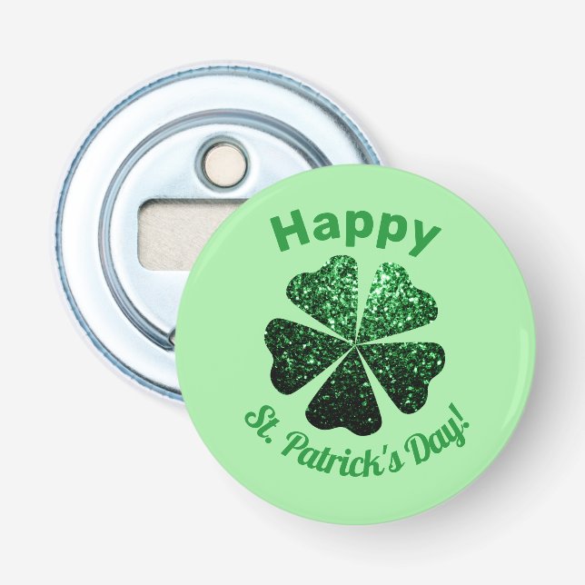 Dark Green glitter sparkle Shamrock St Patrick Day Bottle Opener (Front)