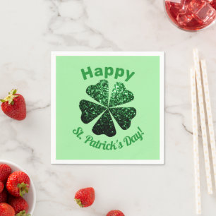 Dark Green glitter sparkle Shamrock St Patrick Day Napkin