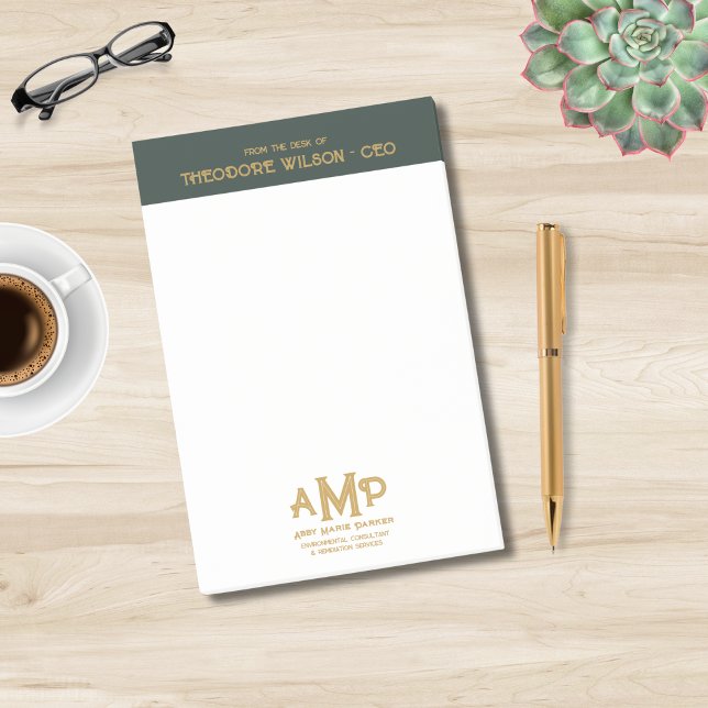 Dark Green Gold 3 Letter Business Monogram Logo Post-it Notes (Creator Uploaded)