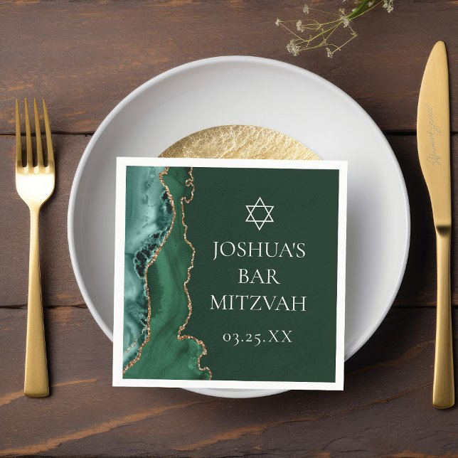 Dark Green Gold Agate Bar Mitzvah Party Napkin (Creator Uploaded)