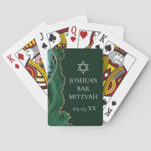 Dark Green Gold Agate Bar Mitzvah Party Playing Cards