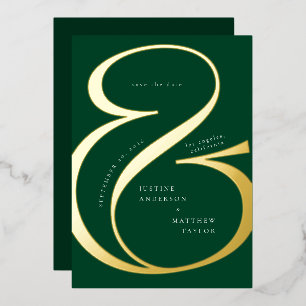 Dark Green Gold Ampersand Typography Save Date