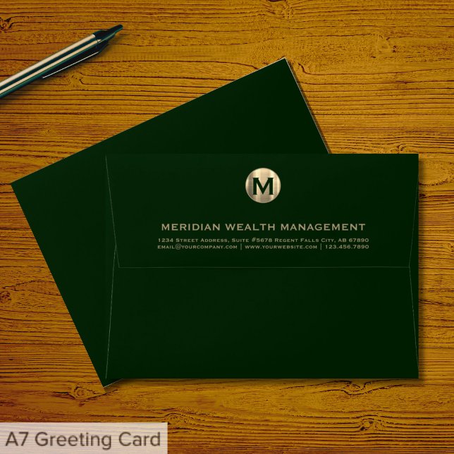 Dark Green Gold Business Monogram Return Address Envelope (Creator Uploaded)