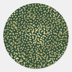 Dark Green & Gold Dots Confetti Elegant Chic Glam Classic Round Sticker
