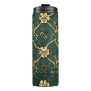 DARK GREEN & GOLD IRISH CELTIC KNOTS & SHAMROCKS THERMAL TUMBLER