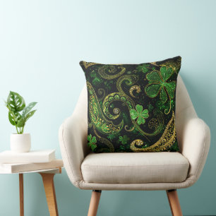 DARK GREEN & GOLD IRISH THEMED GLITTER LOOK CUSHION
