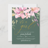 Dark Green & Gold It's A Girl Floral Baby Shower