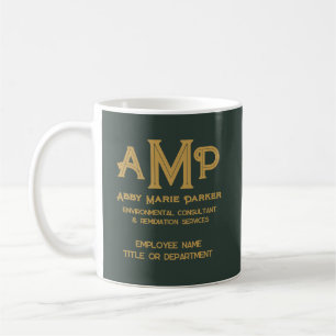 Dark Green & Gold Monogram Coffee Mug