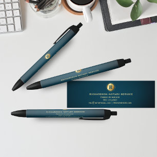 Dark Green & Gold Monogram Notary Business Promo Black Ink Pen