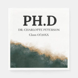 Dark Green Gold PhD Graduation Party Napkin