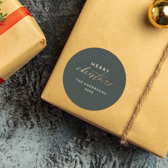 Dark Green & Gold Polka Dots Merry Christmas Classic Round Sticker (Creator Uploaded)