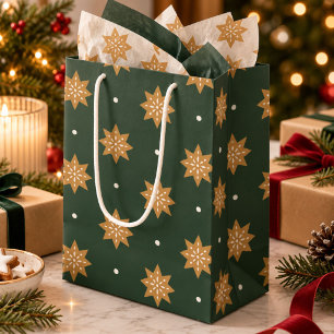 Dark Green Gold Snowflakes Elegant Christmas Medium Gift Bag