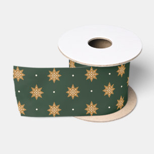 Dark Green Gold Snowflakes Elegant Christmas Satin Ribbon