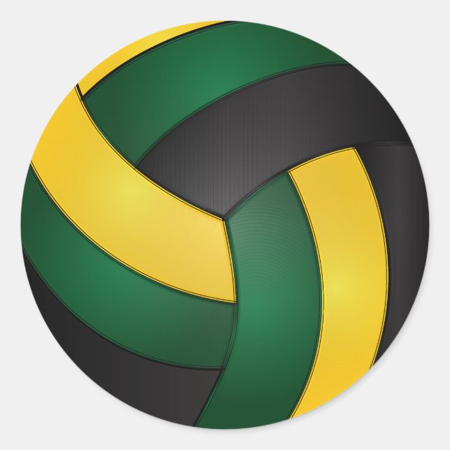 Dark Green, Gold Yellow and Black Volleyball Classic Round Sticker (Front)